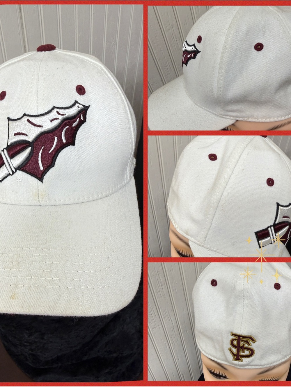 Vtg FSU Seminoles "Fear The Spear" White Fitted Hat Top of the World One Size
